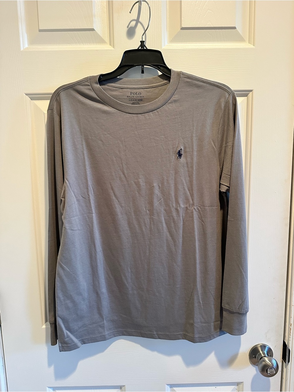 NWT Polo Ralph Lauren Long-Sleeve Crewneck Shirt Gray Boys Large 14/16 Tagless